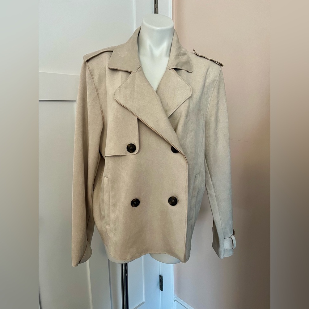 Women's faux suede Cream Double-Breasted Jacket